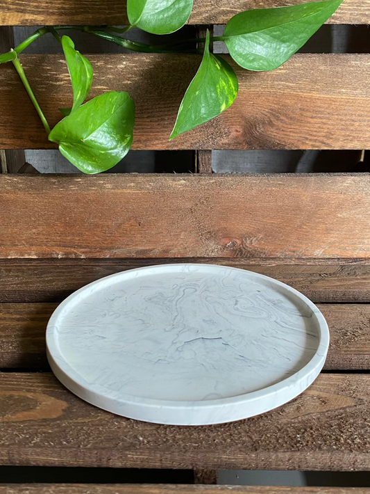 Plateau rond artisanal - Marbré gris | DERNIÈRE PIÈCE !