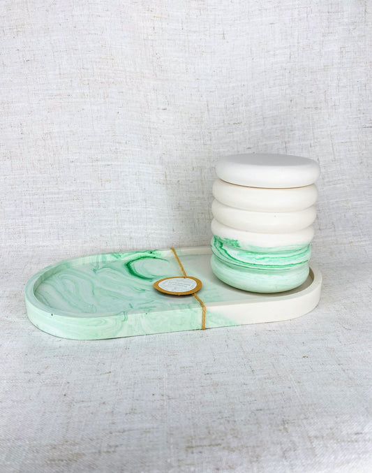 Ensemble Pot avec couvercle & Plateau XL - Marbré vert / Ivoire