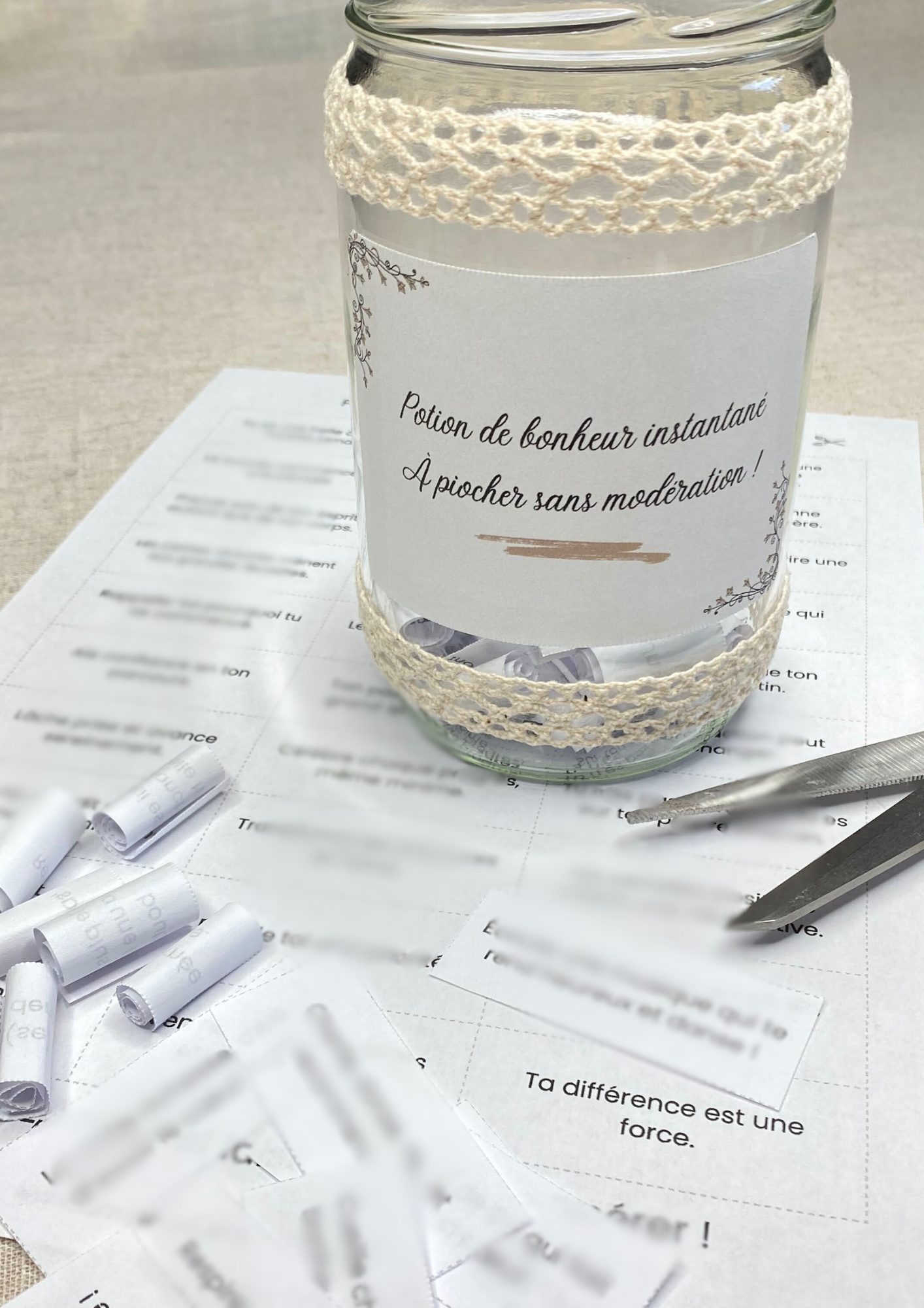 Mots à découper pour Pots à messages