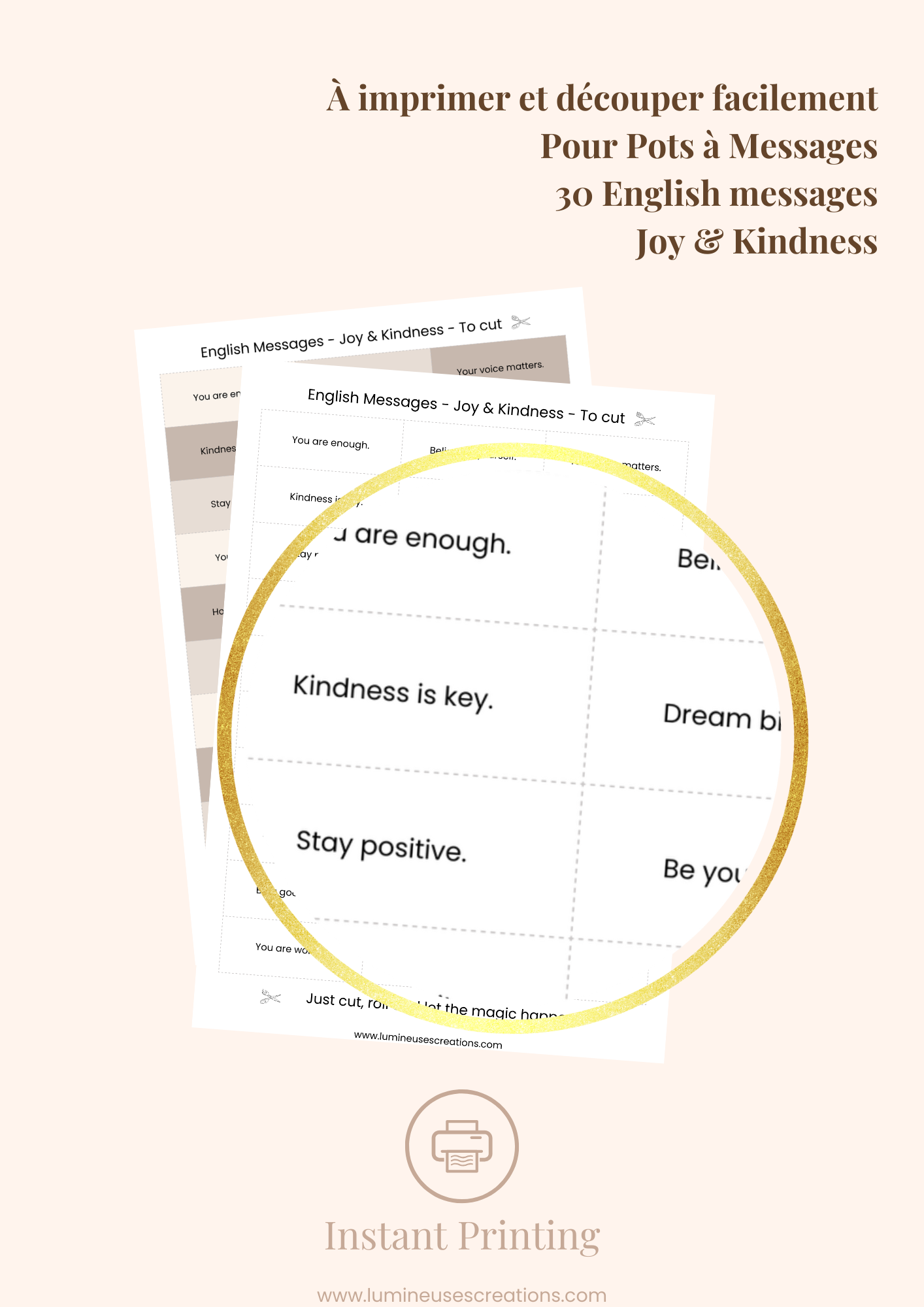 Messages positifs - 30 ENGLISH messages JOY & KINDNESS  à imprimer