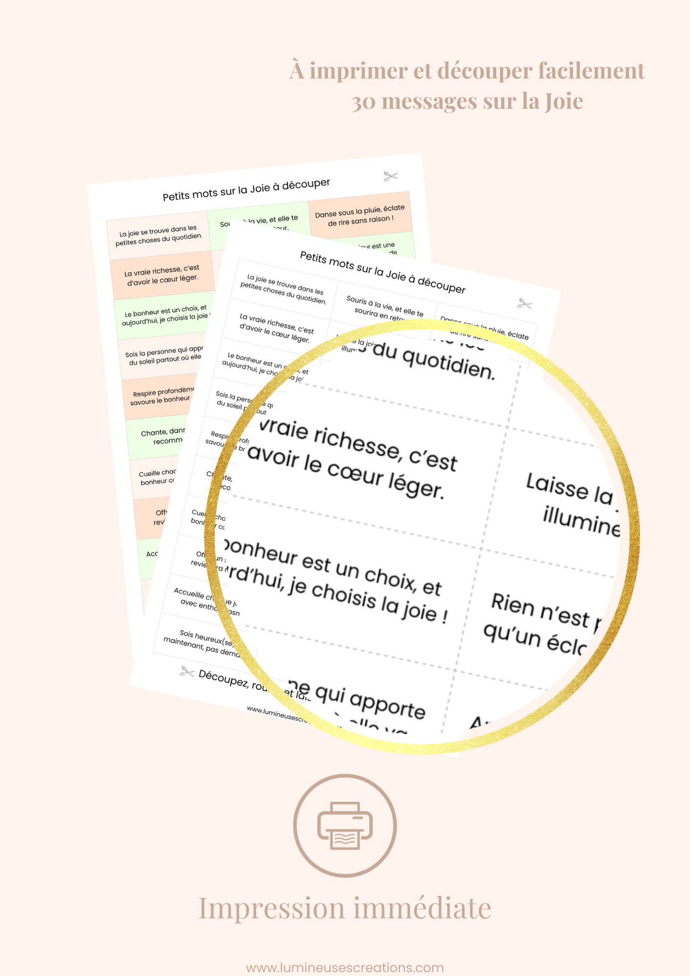 Messages positifs - 30 phrases sur LA JOIE à imprimer