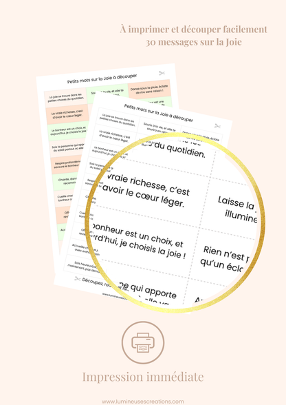 Messages positifs - 30 phrases sur LA JOIE à imprimer