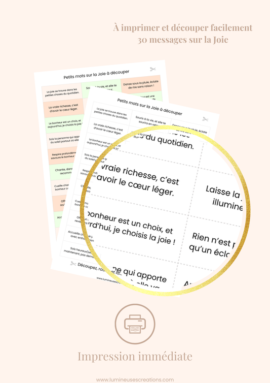 Messages positifs - 30 phrases sur LA JOIE à imprimer