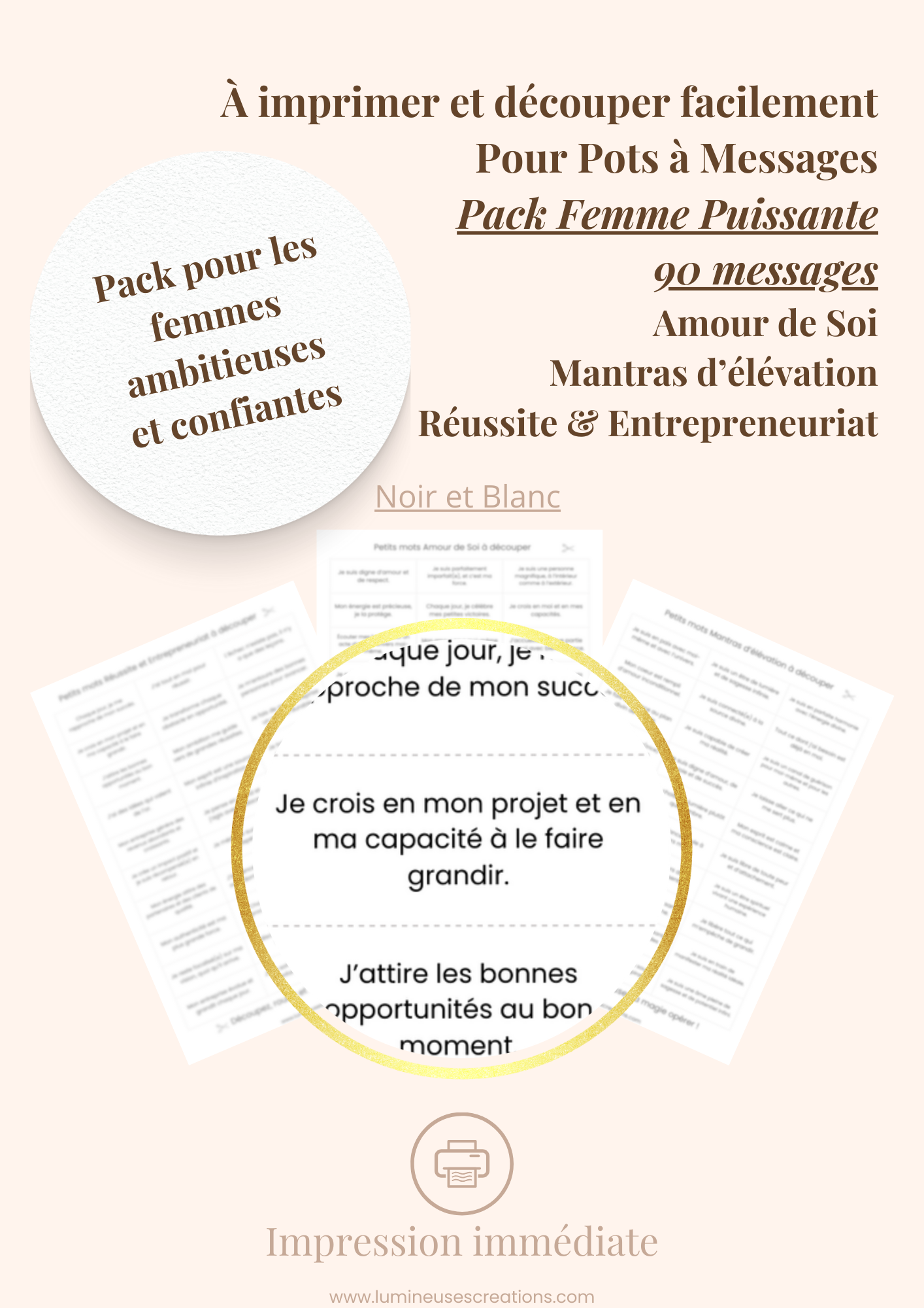PACK 3 Thèmes - 90 messages FEMME PUISSANTE à imprimer