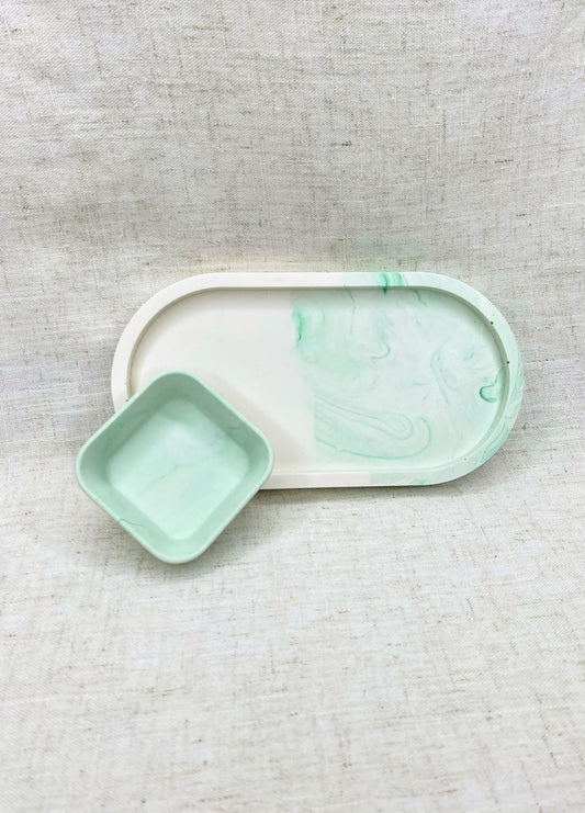 Ensemble vide-poche - Marbré vert / Ivoire