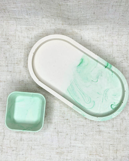 Ensemble vide-poche - Marbré vert / Ivoire