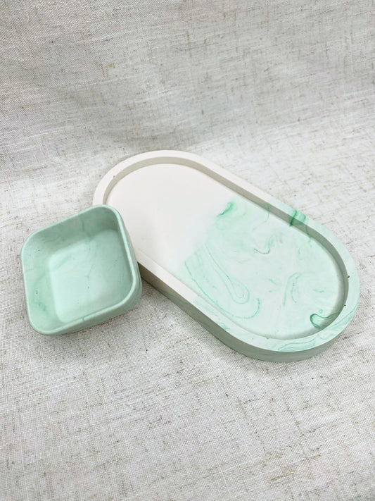 Ensemble vide-poche - Marbré vert / Ivoire