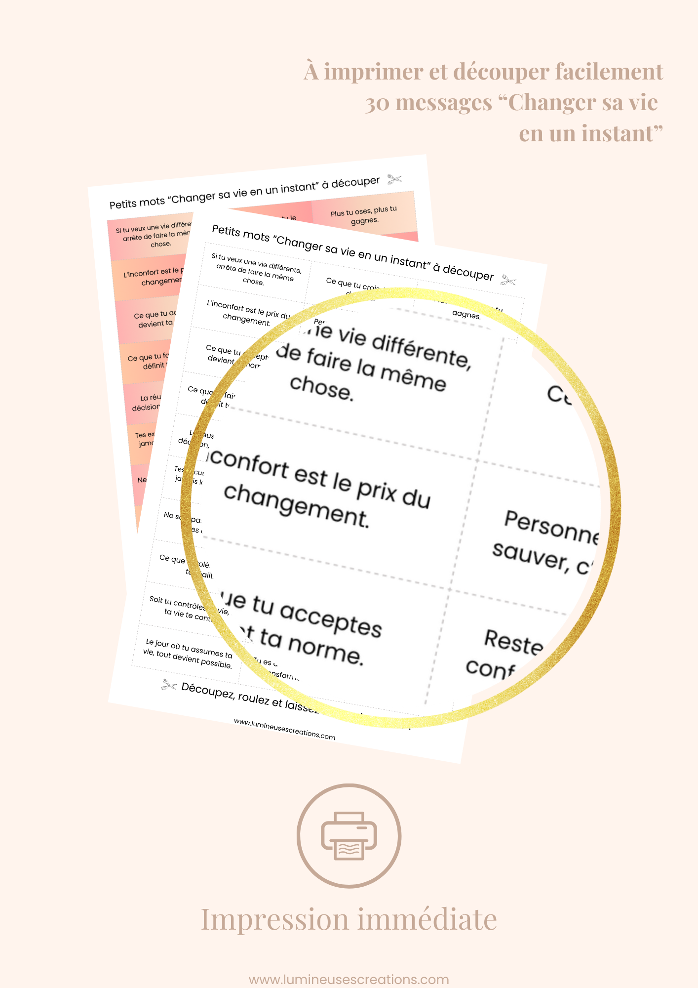 Messages positifs - 30 phrases CHANGER SA VIE EN UN INSTANT à imprimer