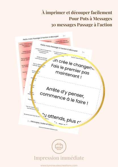 Messages positifs - 30 phrases PASSAGE À L'ACTION à imprimer