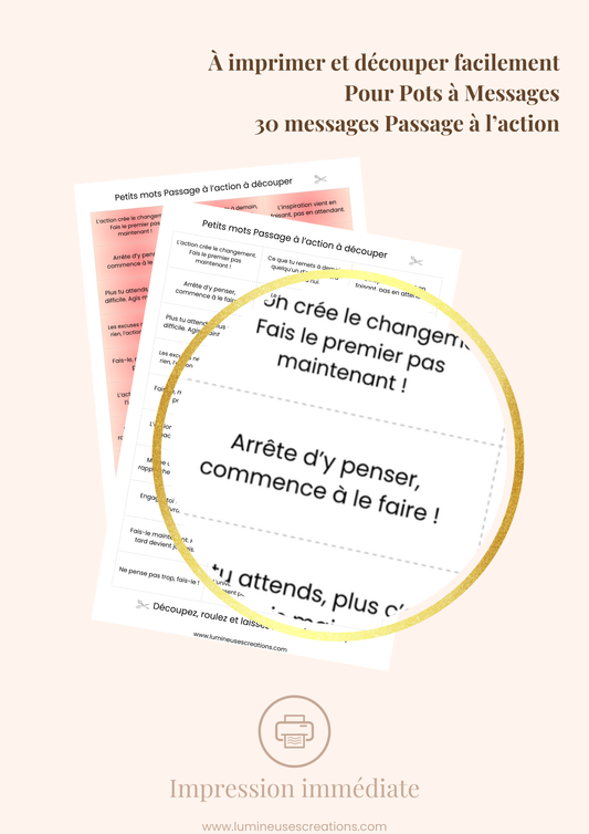Messages positifs - 30 phrases PASSAGE À L'ACTION à imprimer