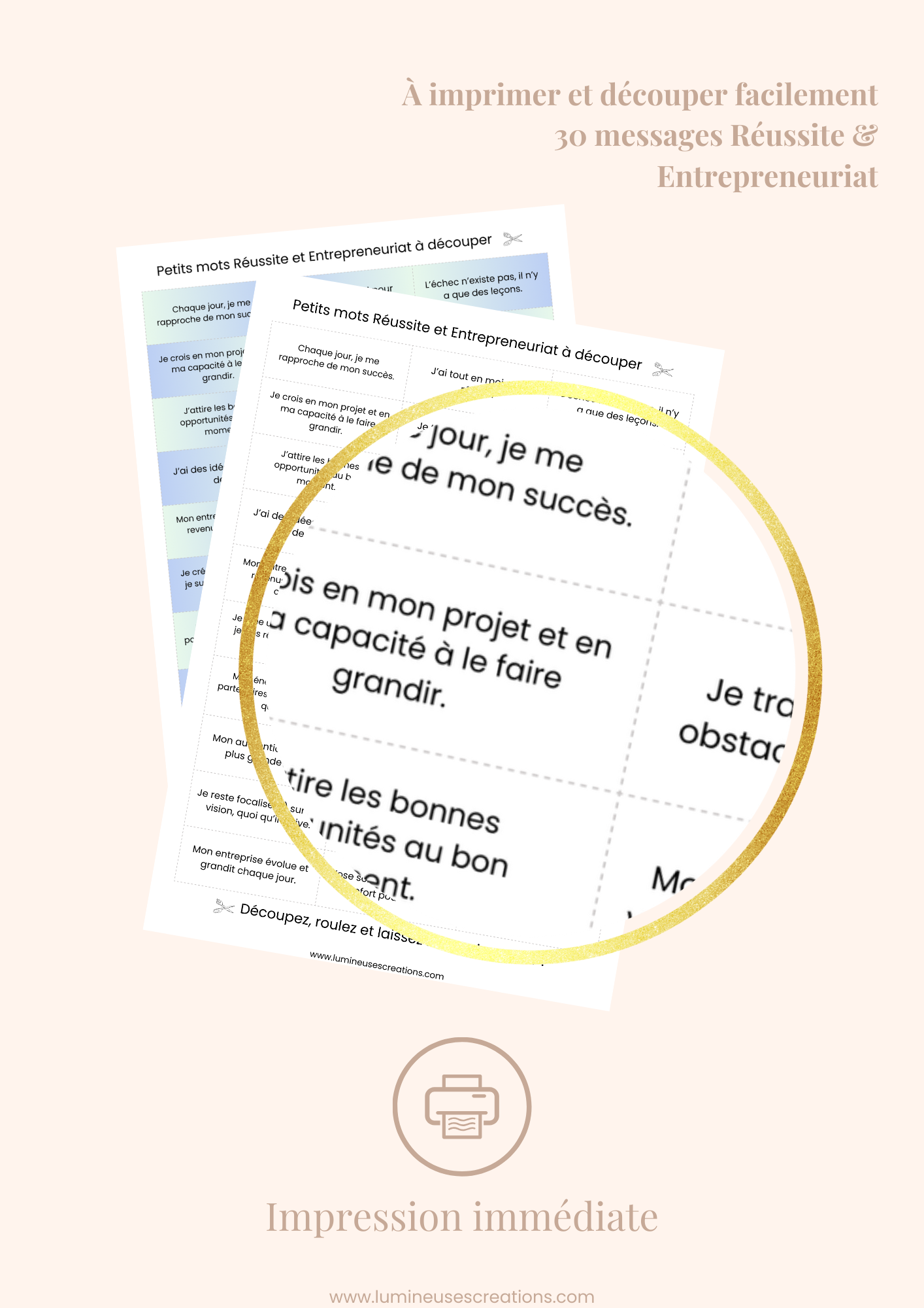 Messages positifs - 30 phrases RÉUSSITE & ENTREPRENEURIAT à imprimer