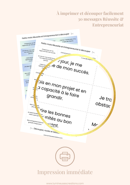 Messages positifs - 30 phrases RÉUSSITE & ENTREPRENEURIAT à imprimer