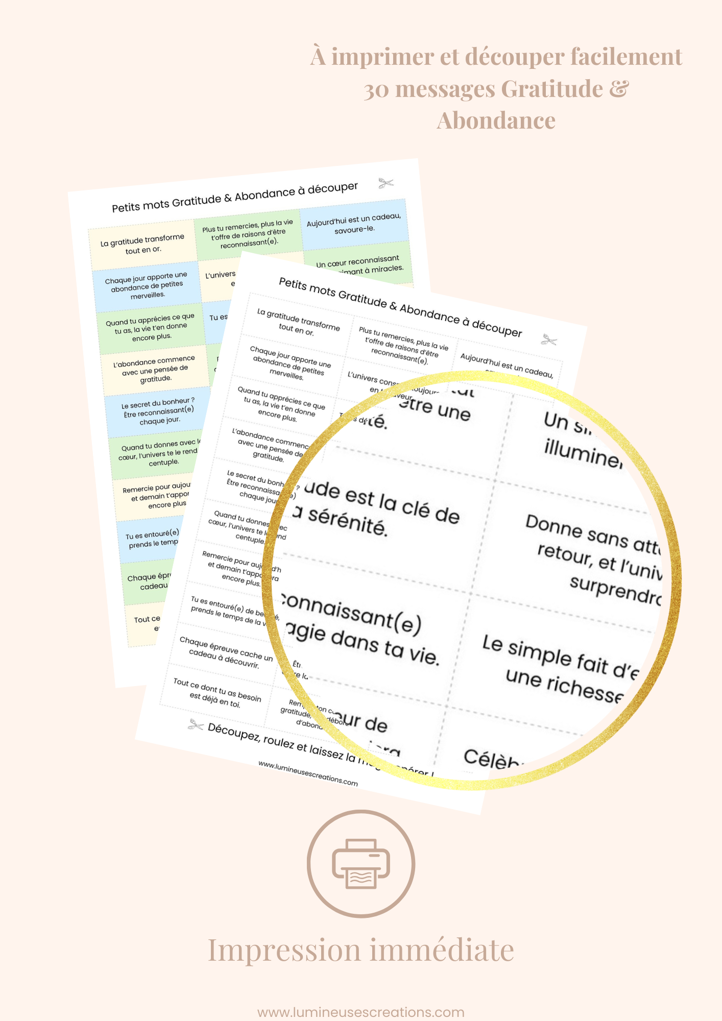 Messages positifs - 30 phrases GRATITUDE & ABONDANCE à imprimer