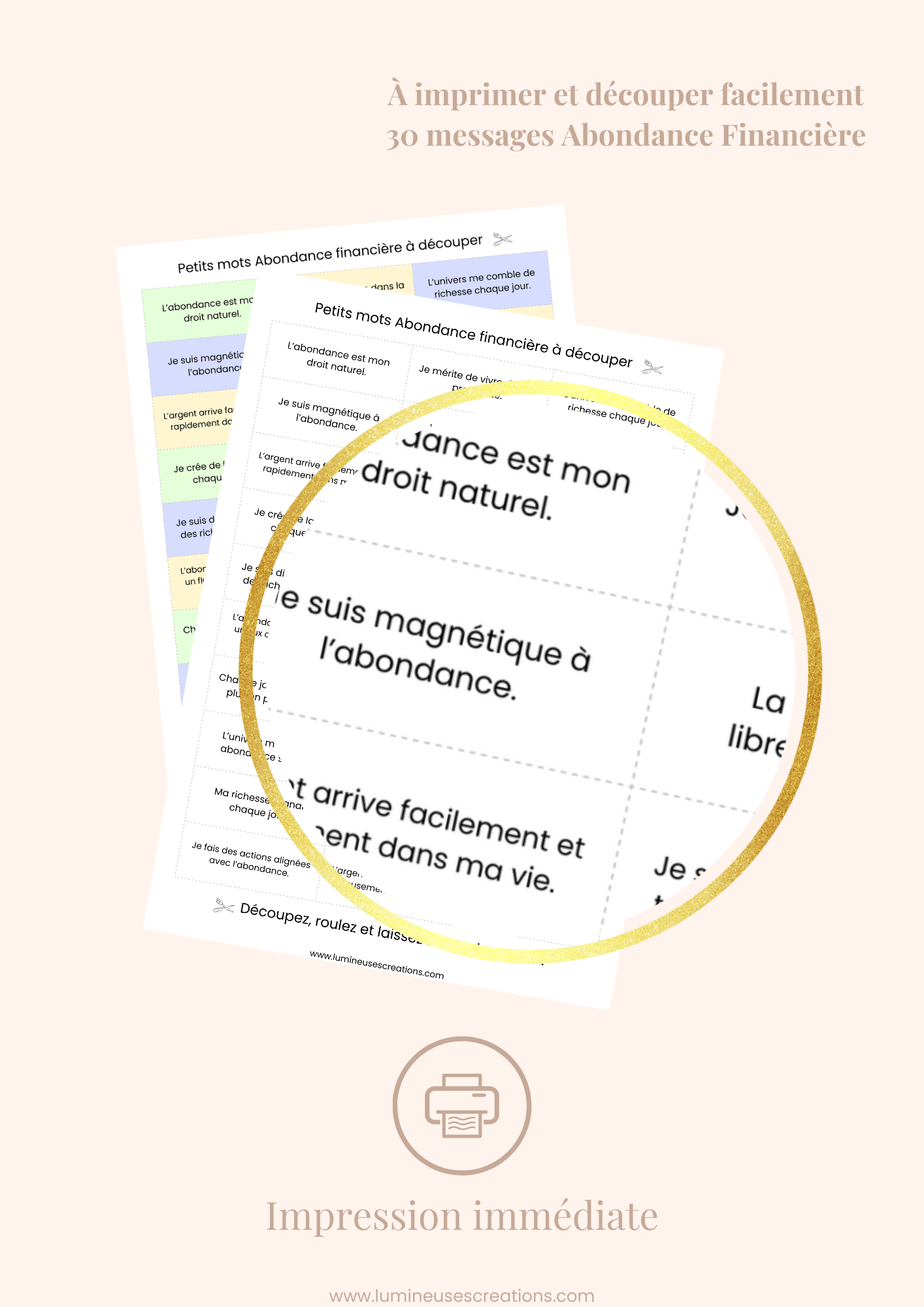 Messages positifs - 30 phrases ABONDANCE FINANCIÈRE à imprimer