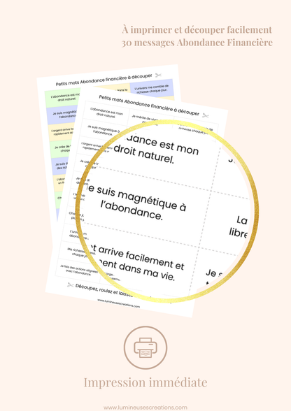 Messages positifs - 30 phrases ABONDANCE FINANCIÈRE à imprimer