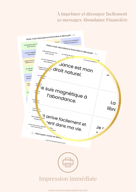 Messages positifs - 30 phrases ABONDANCE FINANCIÈRE à imprimer