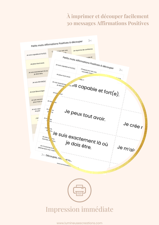 Messages positifs - 30 phrases AFFIRMATIONS POSITIVES à imprimer