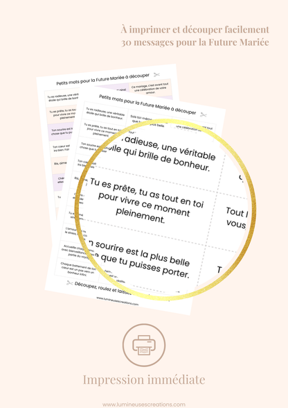 Messages positifs - 30 phrases FUTURE MARIÉE à imprimer
