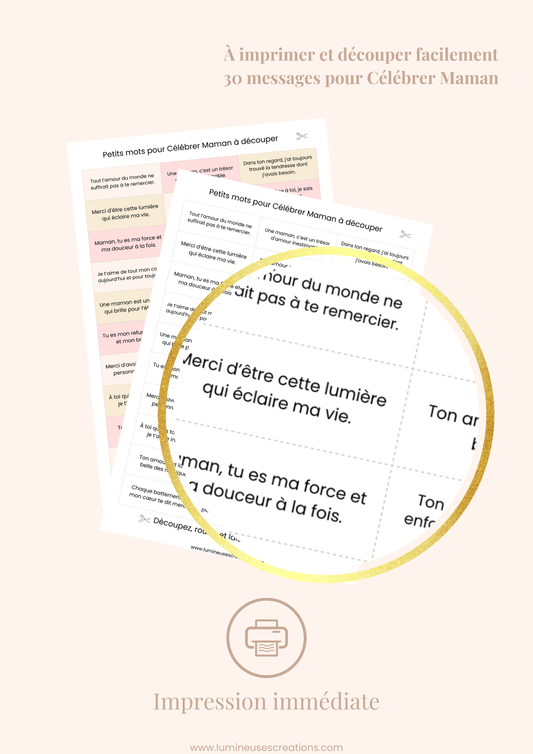 Messages positifs - 30 phrases pour CÉLÉBRER MAMAN à imprimer