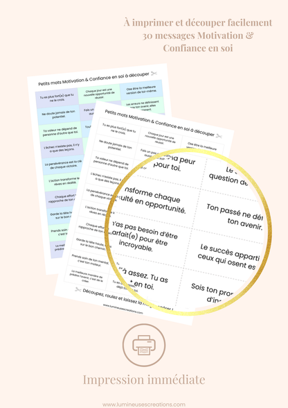 Messages positifs - 30 phrases MOTIVATION & CONFIANCE en soi à imprimer