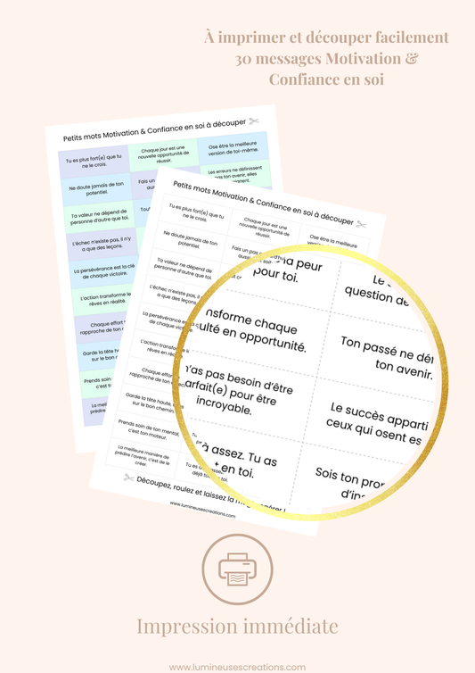 Messages positifs - 30 phrases MOTIVATION & CONFIANCE en soi à imprimer