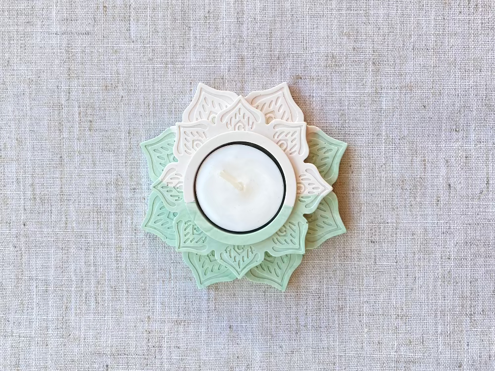 Photophore en fleur de lotus Bicolore Ivoire/Vert clair