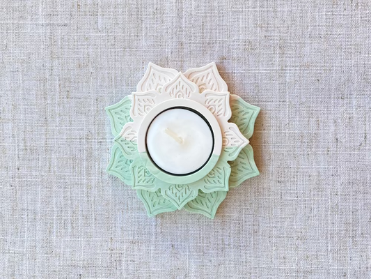 Photophore en fleur de lotus Bicolore Ivoire/Vert clair