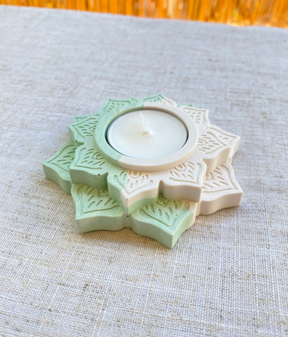 Photophore en fleur de lotus Bicolore Ivoire/Vert clair