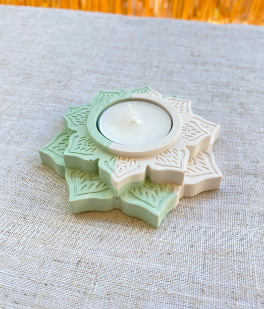 Photophore en fleur de lotus Bicolore Ivoire/Vert clair